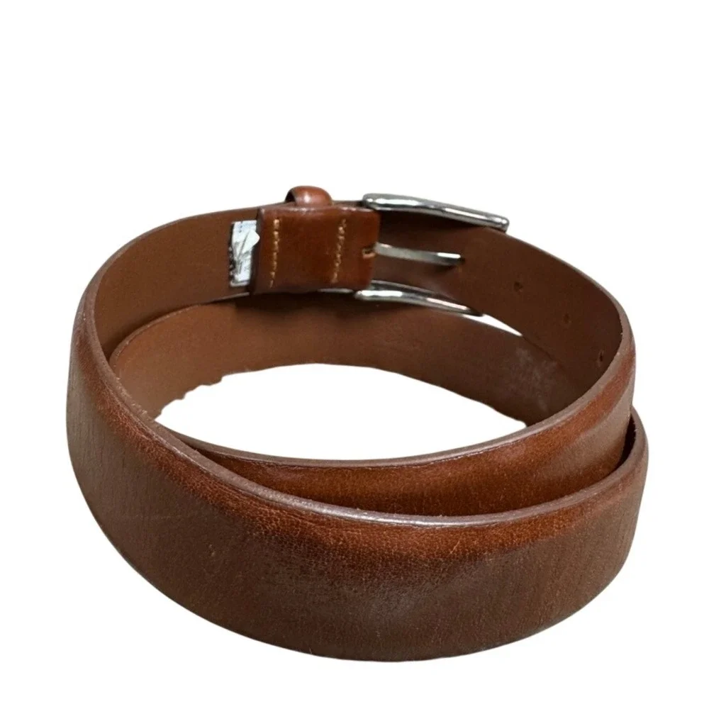 J.Crew Mens Brown Italian Leather Dress Belt Size 30 Silver Buckle E3145